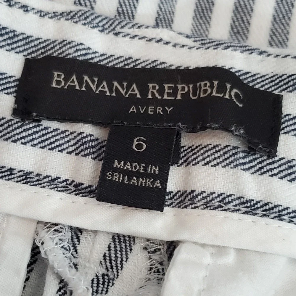 Banana Republic Women Pants 6 White Cotton Linen Striped Dress Pants Avery Slim